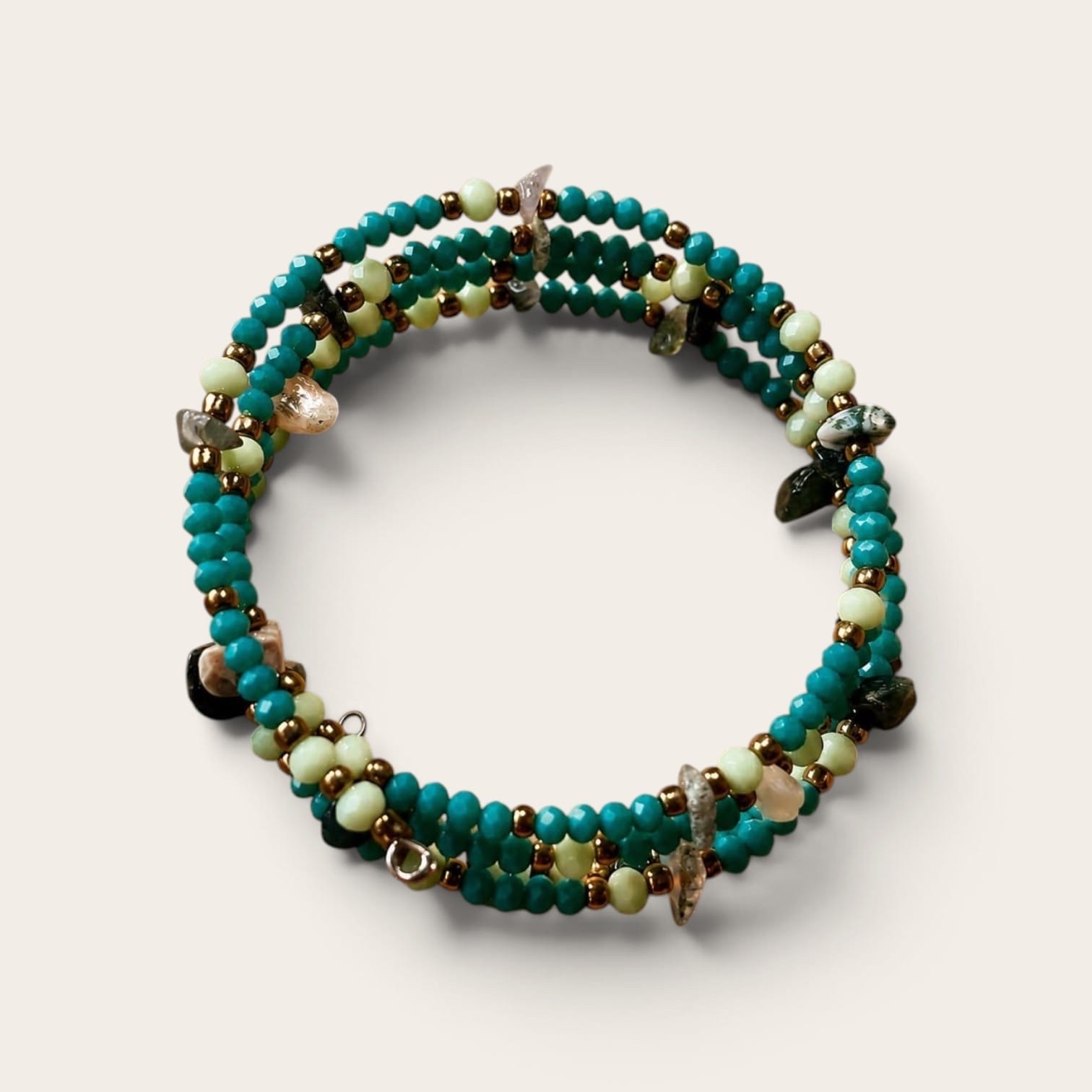 Dark Turquoise & Green 4-Line Spiral Bracelet_img_0