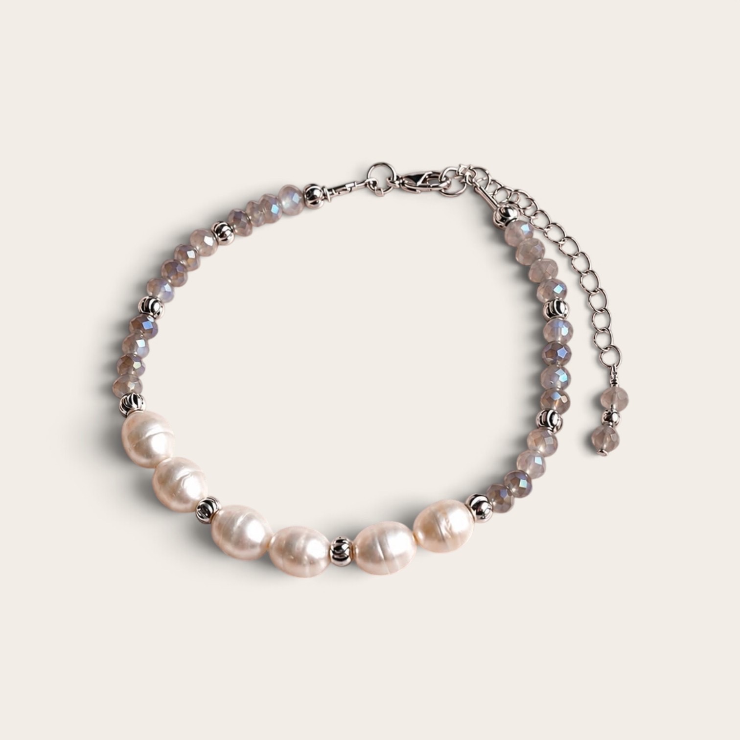 Ivory Pearl & Ash Glass Bead Bracelet_img_0