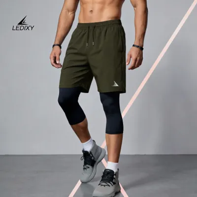 2in1 3/4 Compression Leggings + Shorts Dark Olive_img_0