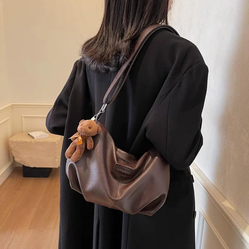 Pleated Dumpling Shoulder & Crossbody Bag with Pendant thumbnail 4