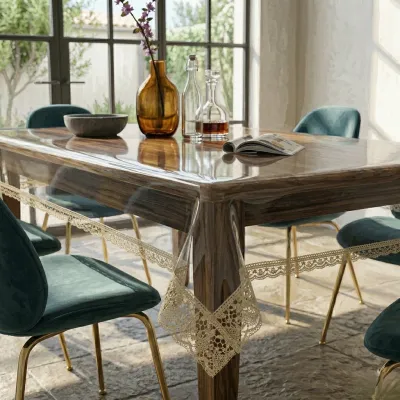 Transparent Dining Table Polly Cover (5/7 feet) for 6 Chair Table_img_1