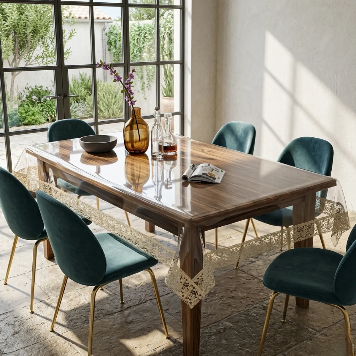 Transparent Dining Table Polly Cover (5/7 feet) for 6 Chair Table
