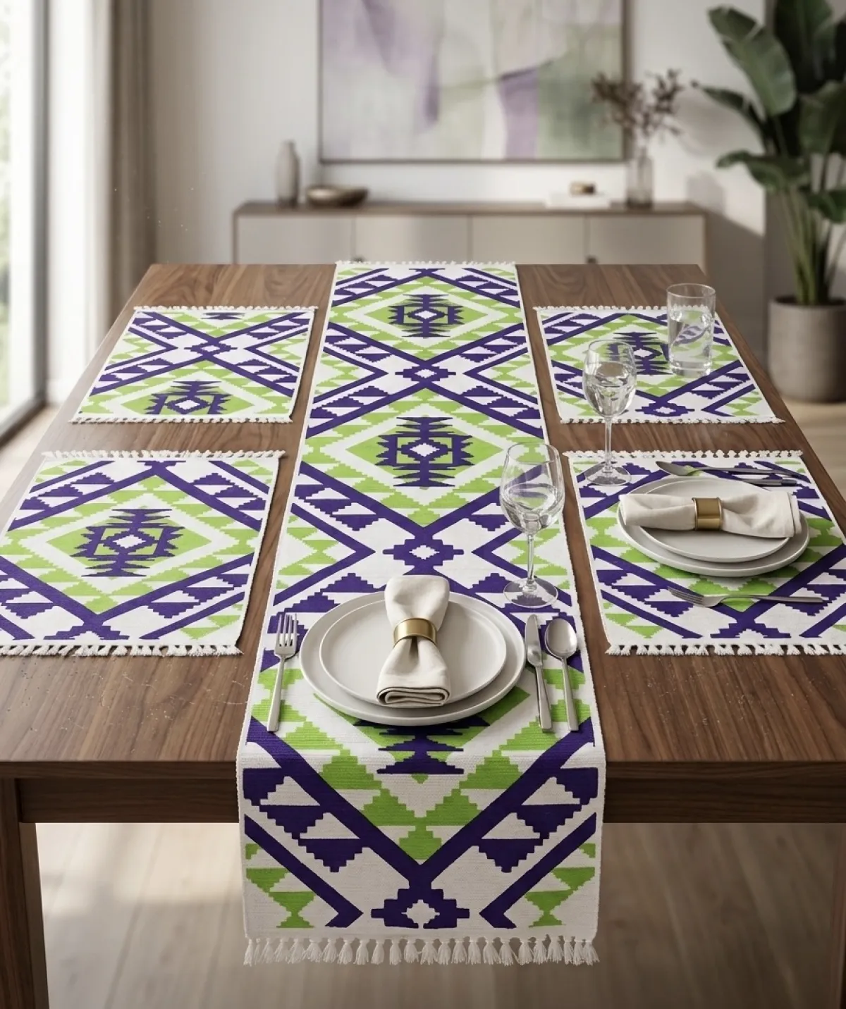 Palki – Luxury Block Runner & 4 Placemat Set
