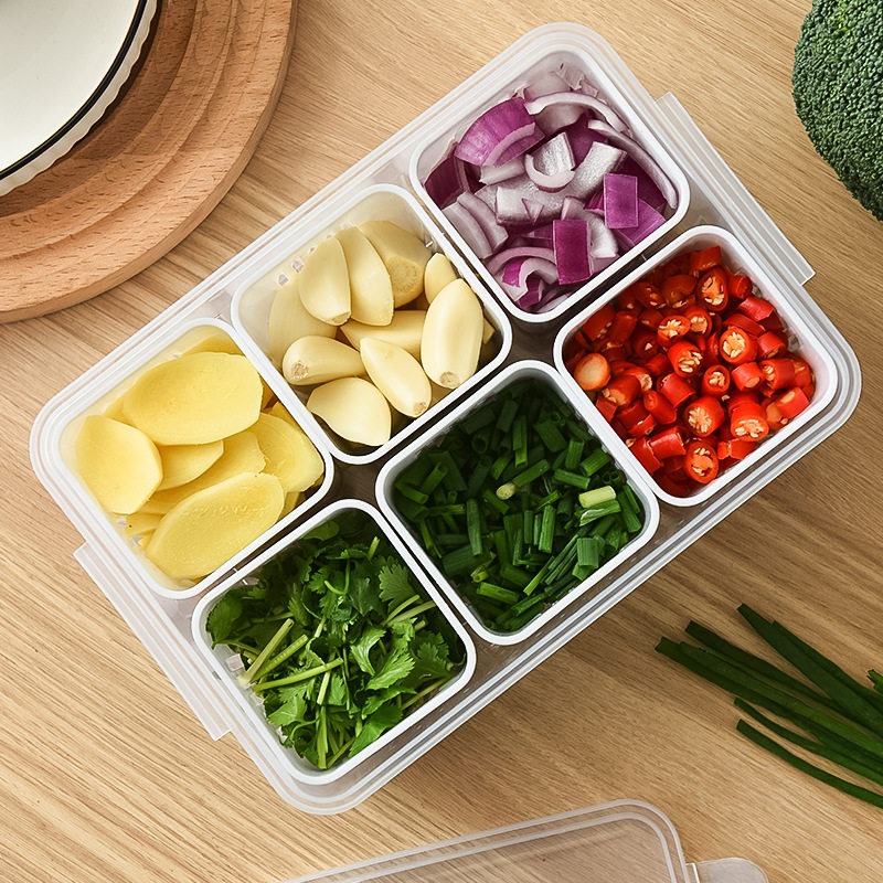 6-Compartment Vegetable & Seasoning Storage Box with Lid_img_1