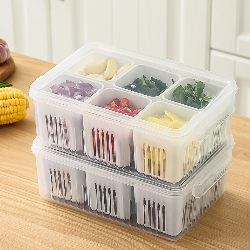 6-Compartment Vegetable & Seasoning Storage Box with Lid_img_4