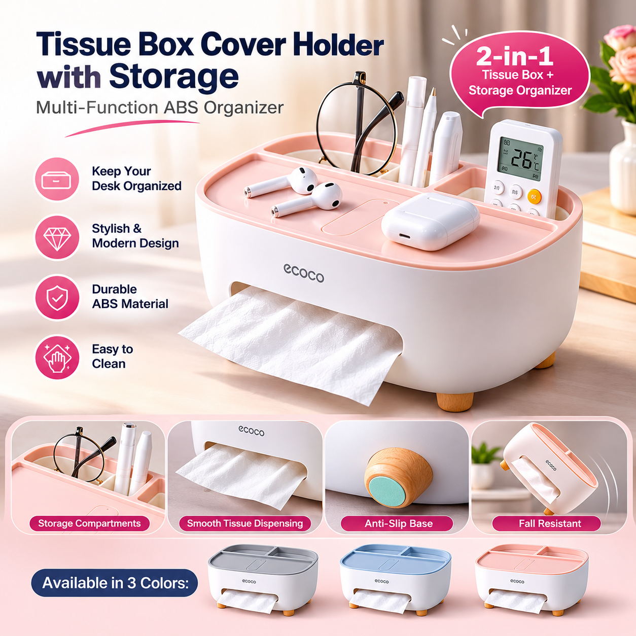 Multi-Function Tissue Box Organizer with Phone Stand_img_8