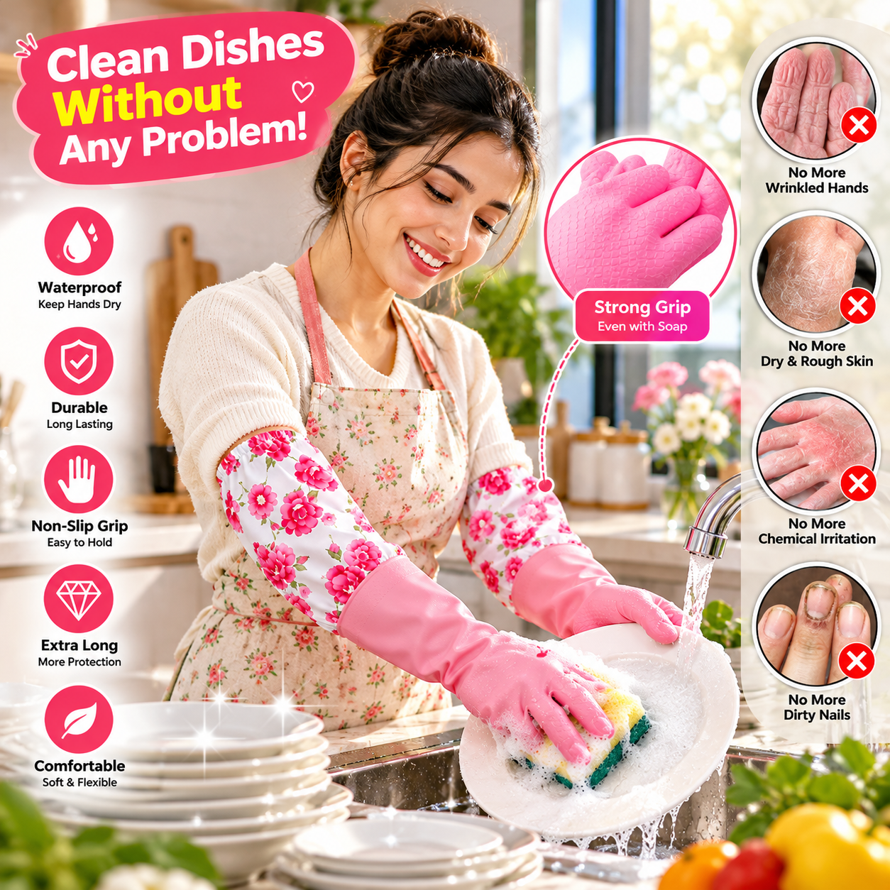 Long Silicone Kitchen Gloves with Inner Foam Padding – Thick, Waterproof & Non-Slip Hand Protection_img_3
