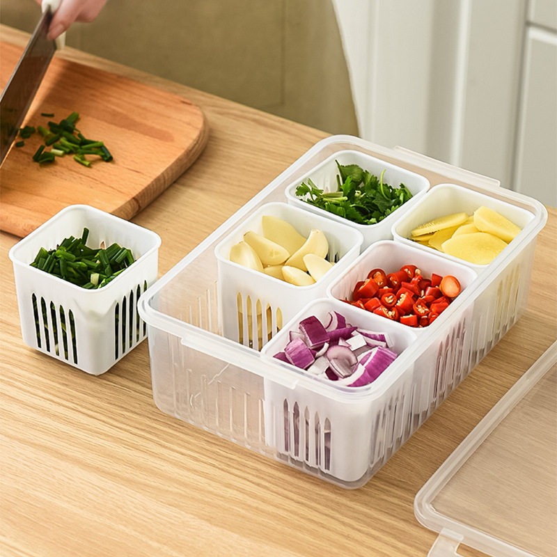 6-Compartment Vegetable & Seasoning Storage Box with Lid_img_2
