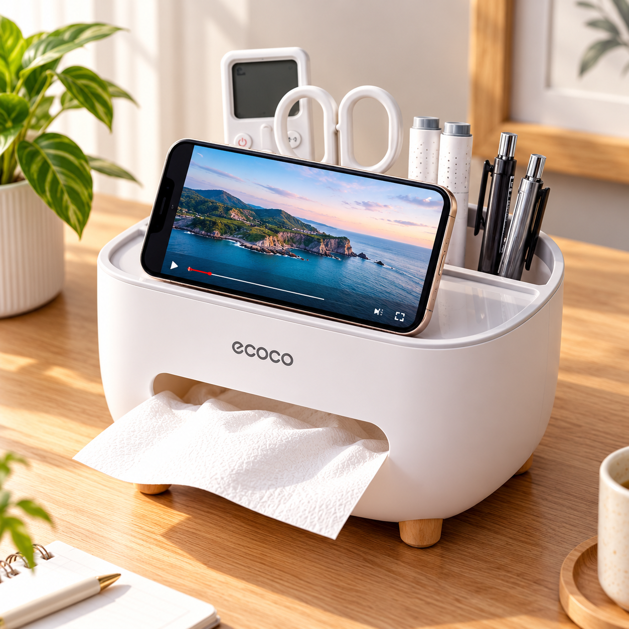 Multi-Function Tissue Box Organizer with Phone Stand