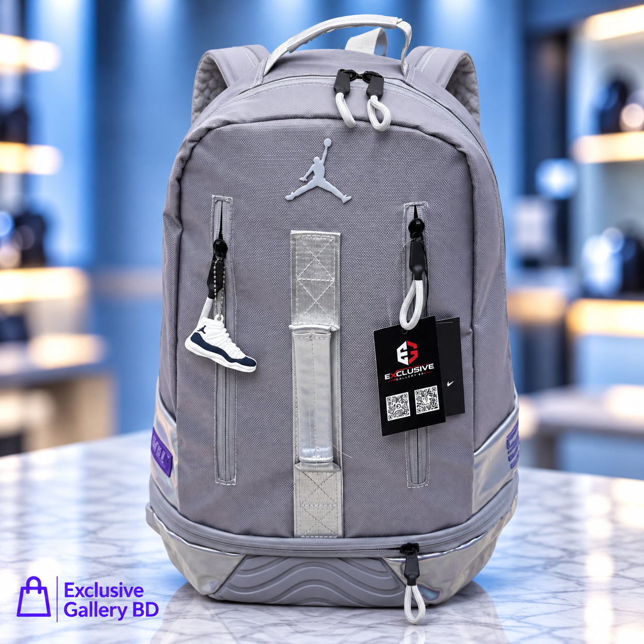 Premium Grey Jordan Style Backpack | Stylish Travel & College Bag