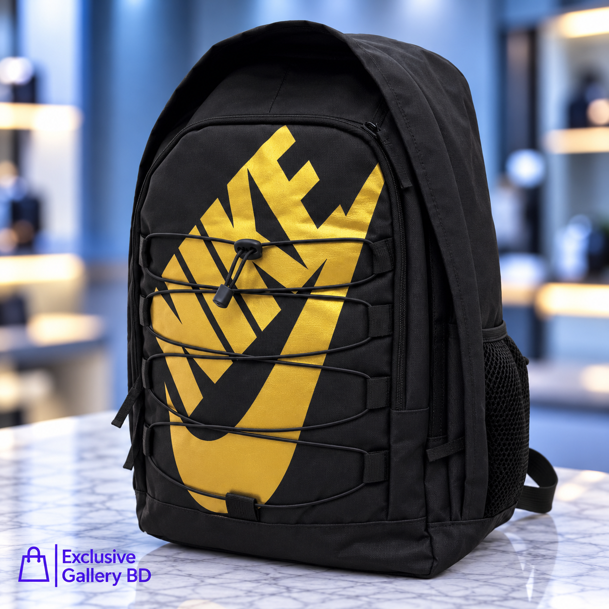 Premium Nike Black & Yellow Printed Laptop Backpack | Stylish Travel & School Bag