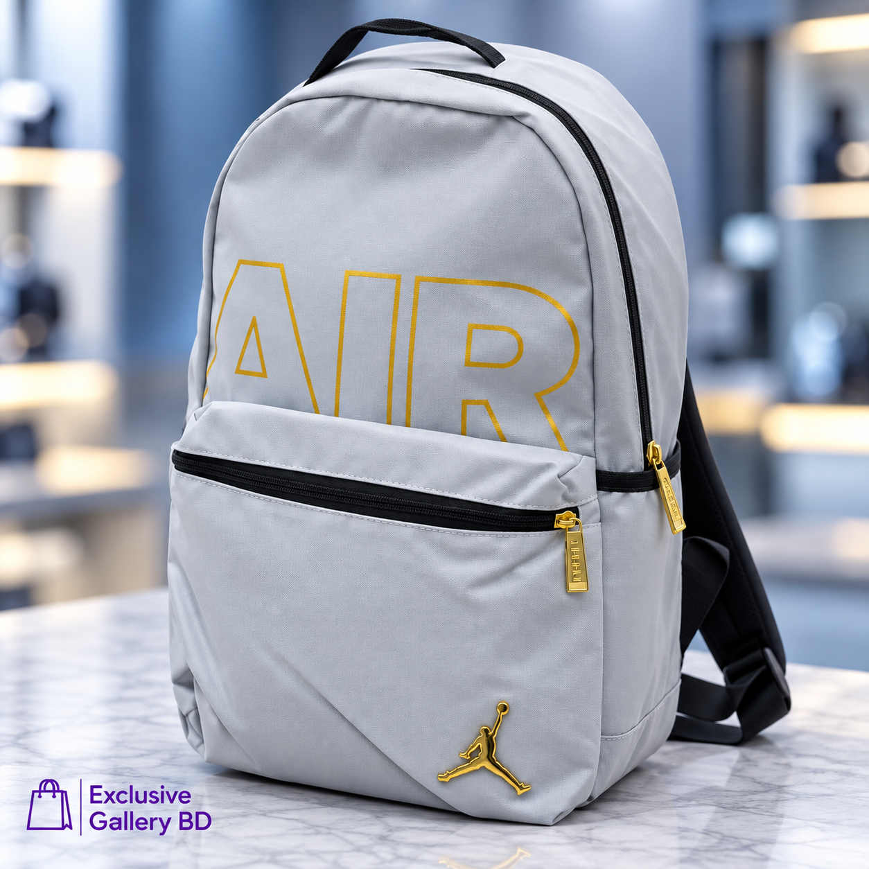 Premium Ash Gold Jordan Style Backpack | Stylish Travel & College Bag