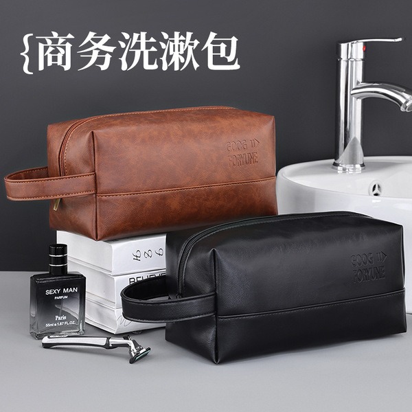 GOOG FORTUNE Premium Leather Hand Pouch Bag for Men – Travel Toiletry & Cosmetic Organizer