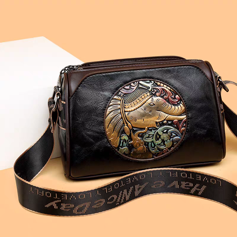 Women's Vintage Elephant Embossed Crossbody Bag – PU Leather Shoulder Bag | Exclusive Gallery BD