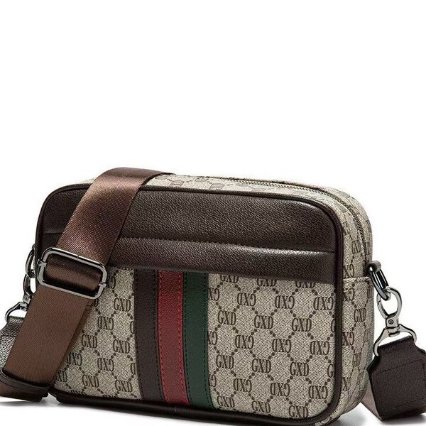 Men's Classic Print Sling Bag – Premium PU Leather Side Bag with Wide Adjustable Strap
