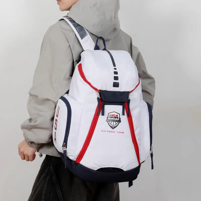 Large USA Backpack – White Navy Red Sports Bag, Breathable Straps, Gym & Travel, Unisex