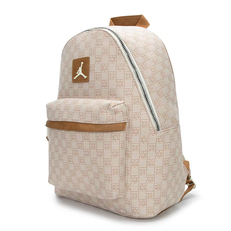Beige Monogram Canvas Backpack – Stylish Unisex Casual & College Bag with Front Pocket