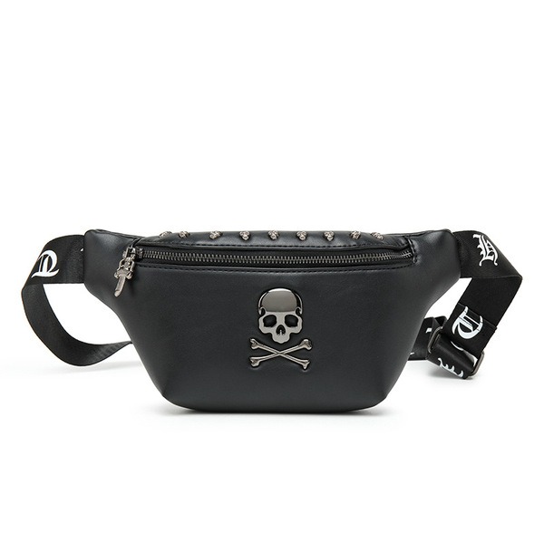 Skull Studded Leather Chest Bag – Punk Style Crossbody Sling Bag