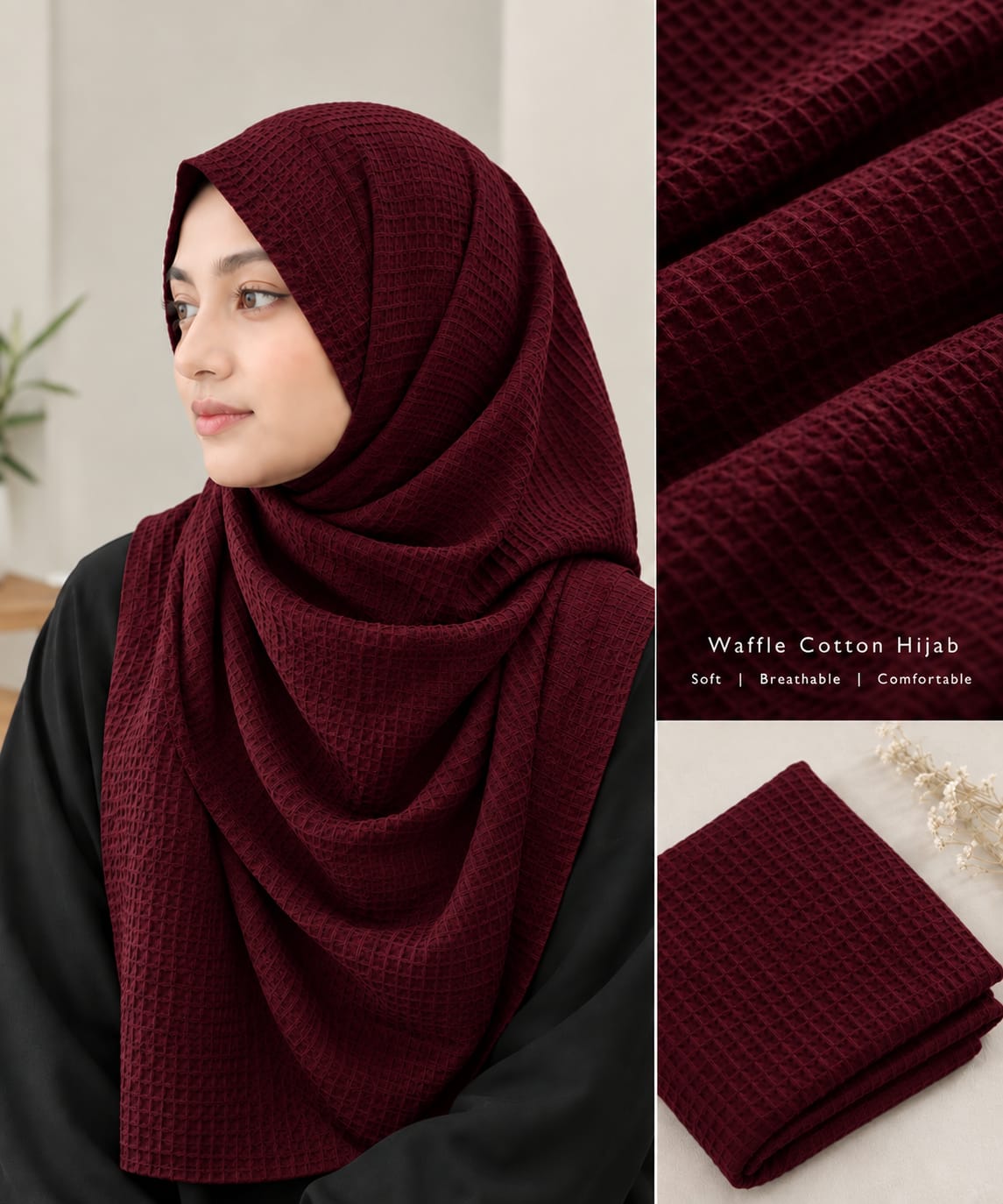 Waffle Cotton Hijab Maroon