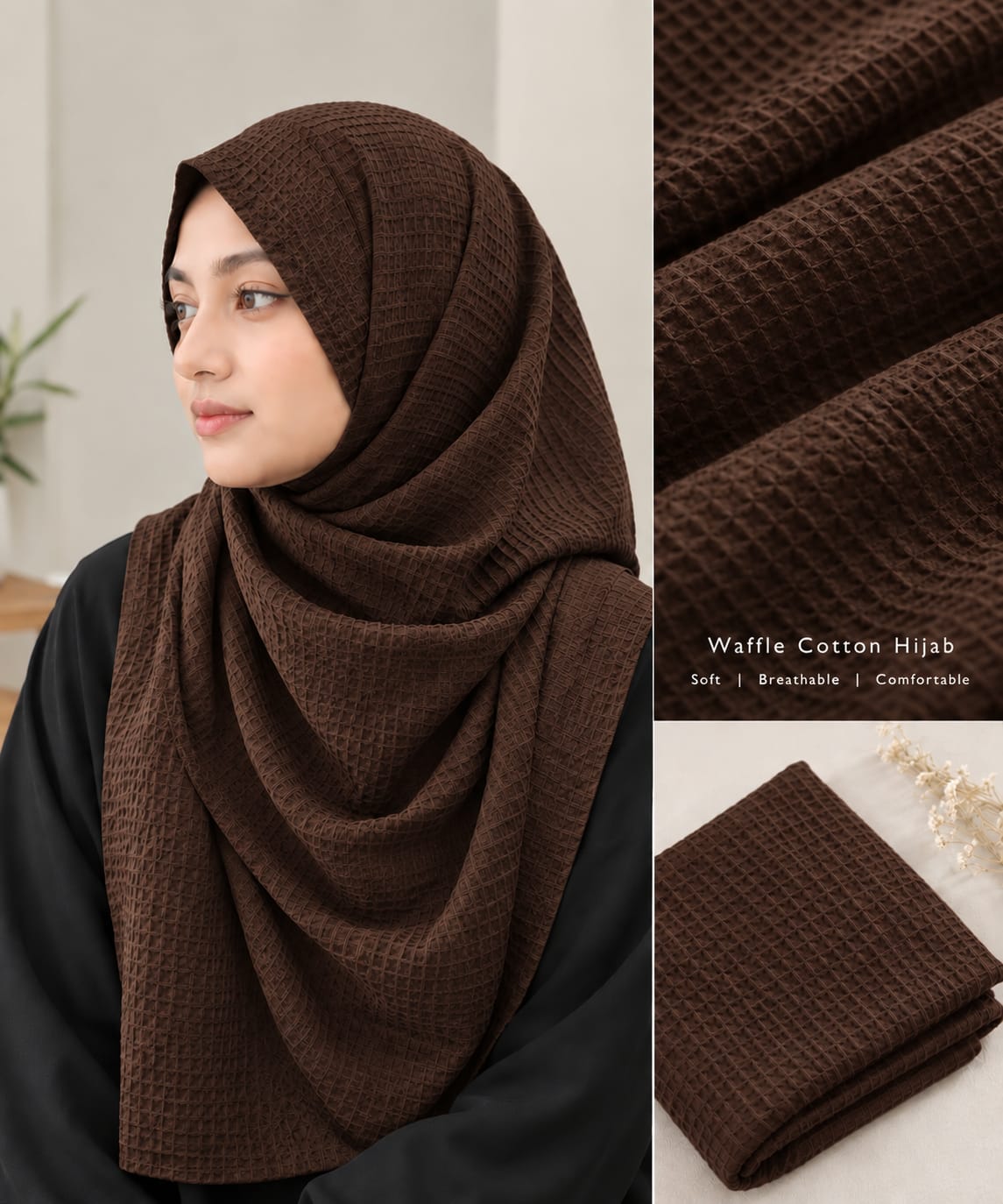 Waffle Cotton Hijab Brown