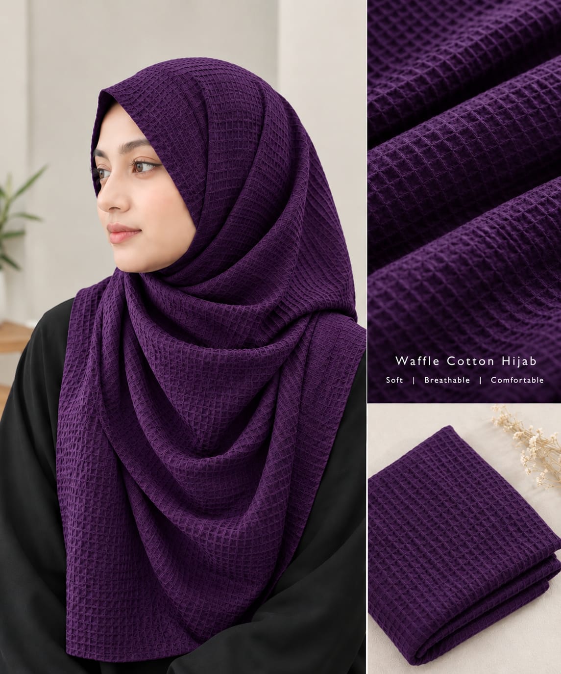 Waffle Cotton Hijab Violet