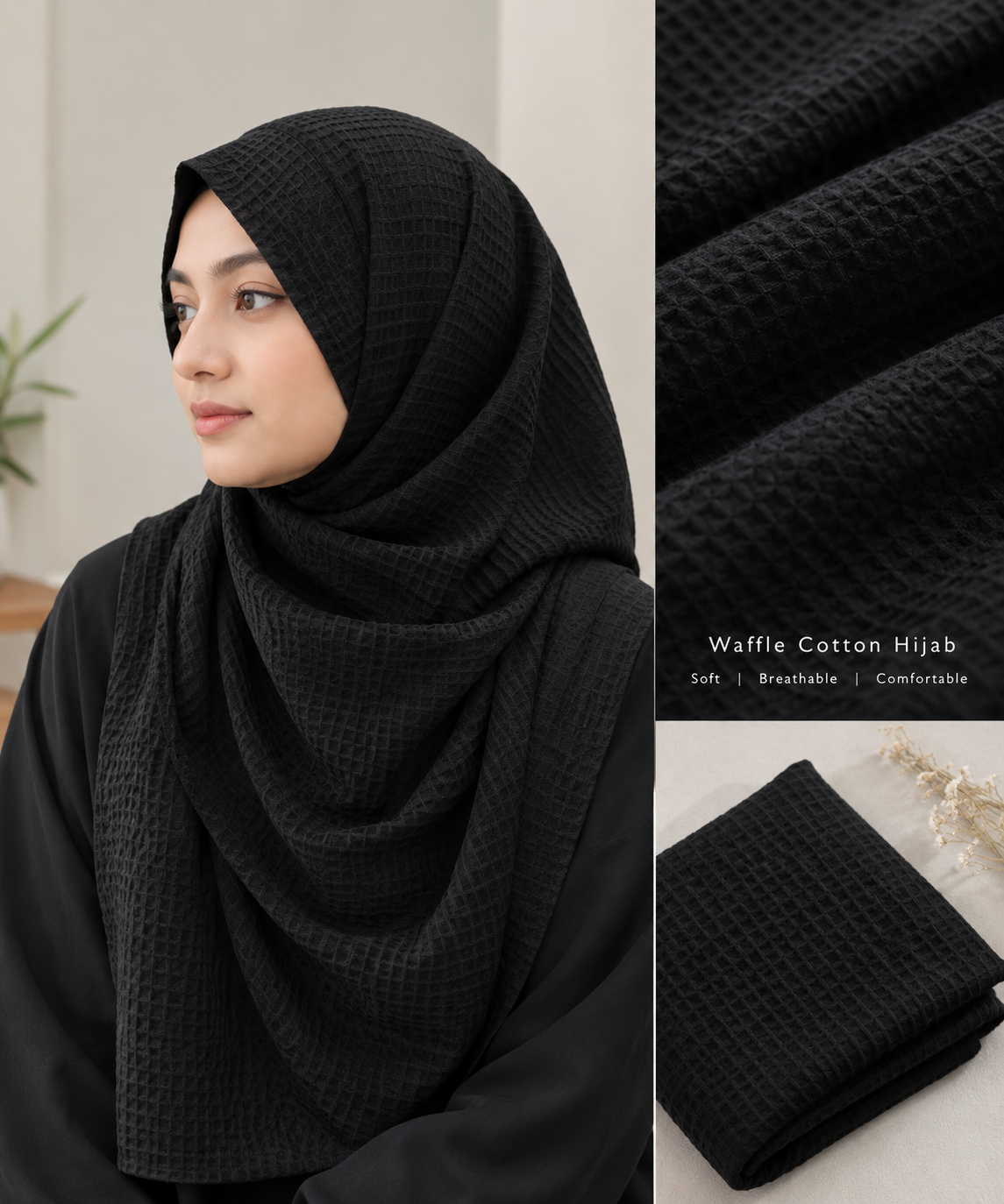 Waffle Cotton hijab Black