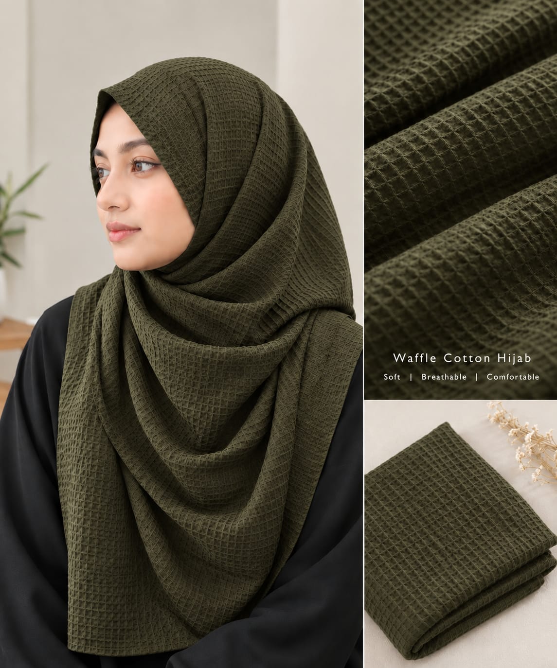 Waffle Cotton Hijab Olive