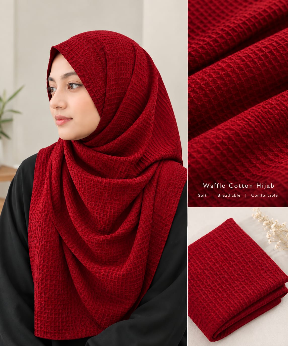 Waffle Cotton hijab Red