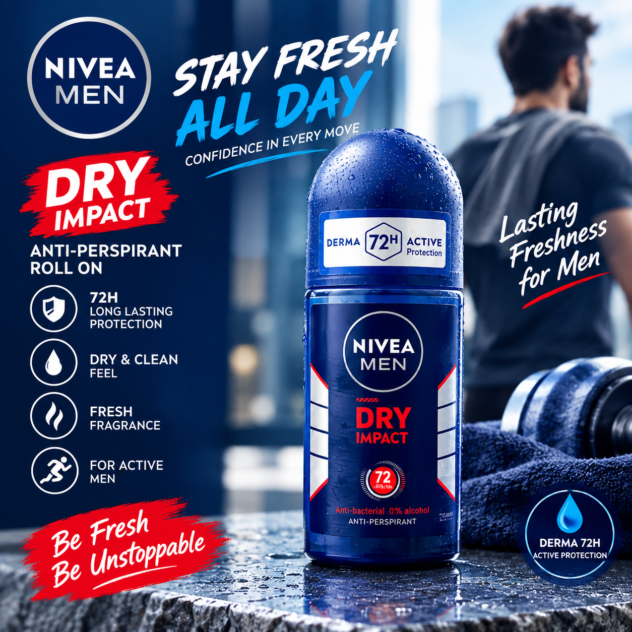 Nivea Men Dry Impact Anti-Perspirant Roll-On - 72H Active Protection