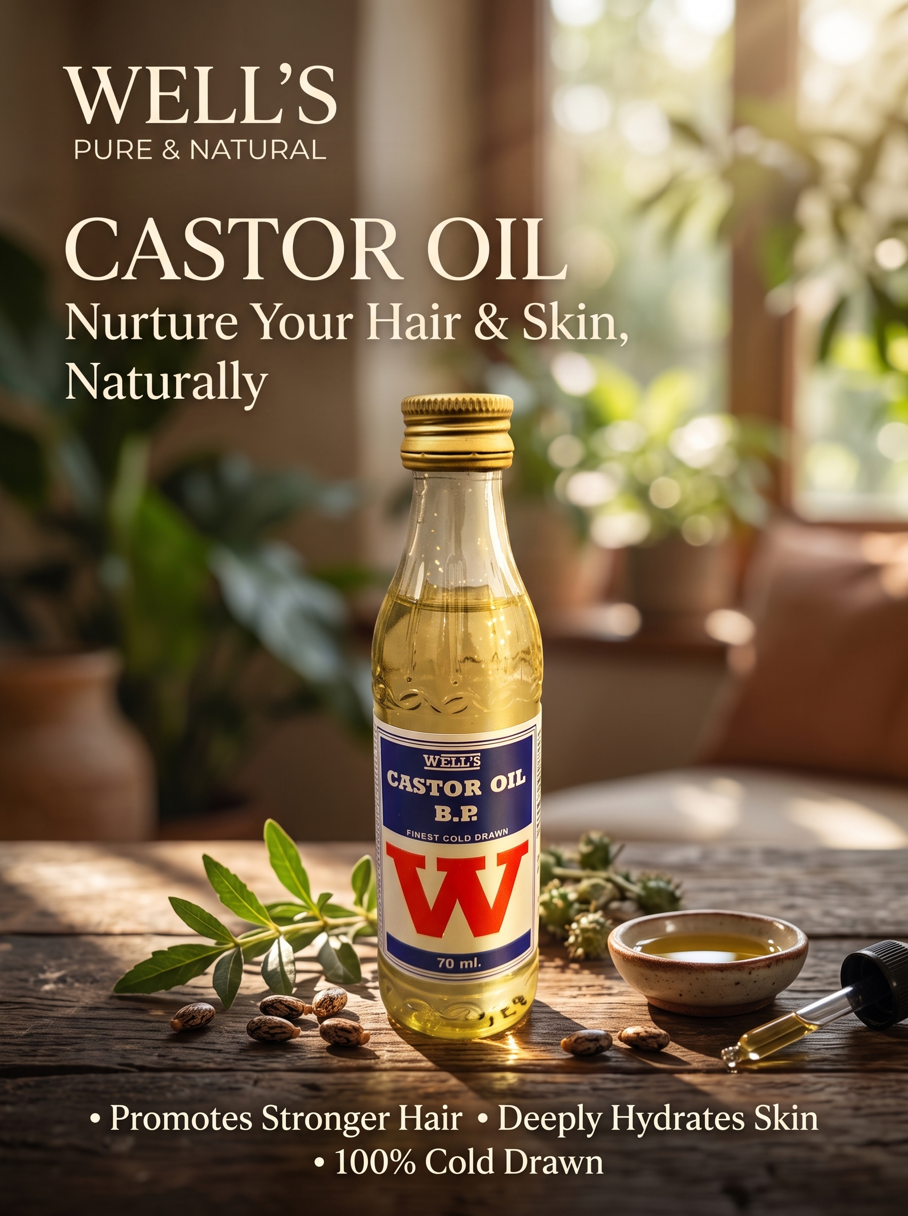 Well's Pure & Natural Castor Oil B.P. (70ml)
