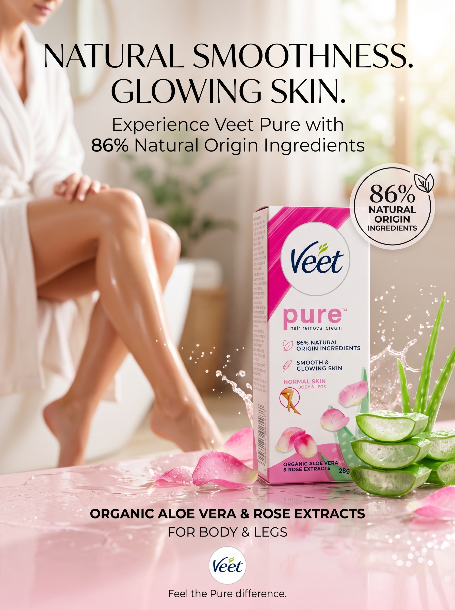 Veet Pure Hair Removal Cream - Organic Aloe Vera & Rose Extracts (28g)_img_1