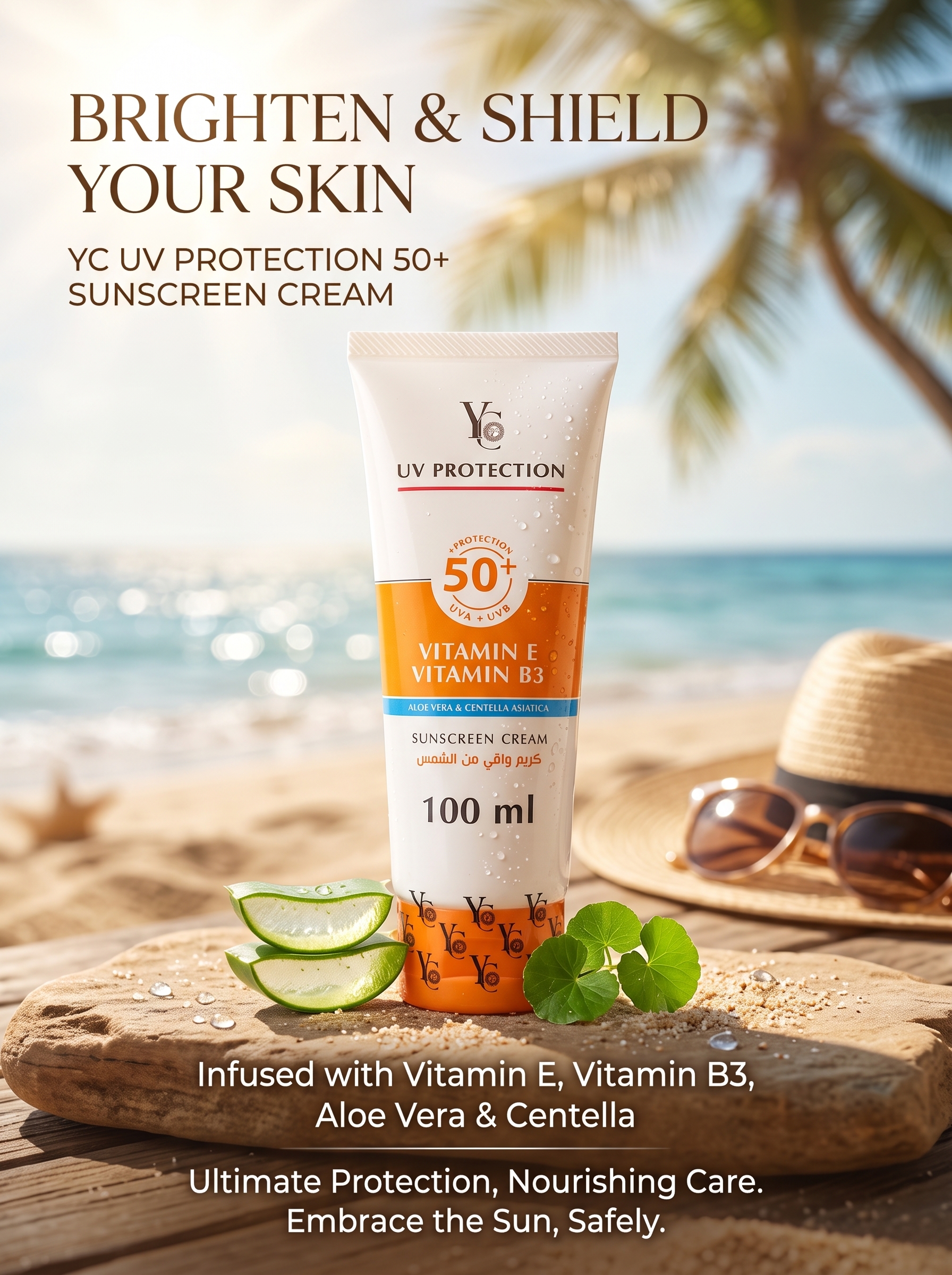 YC UV Protection 50+ Sunscreen Cream - Vitamin E & Vitamin B3 (100 ml)
