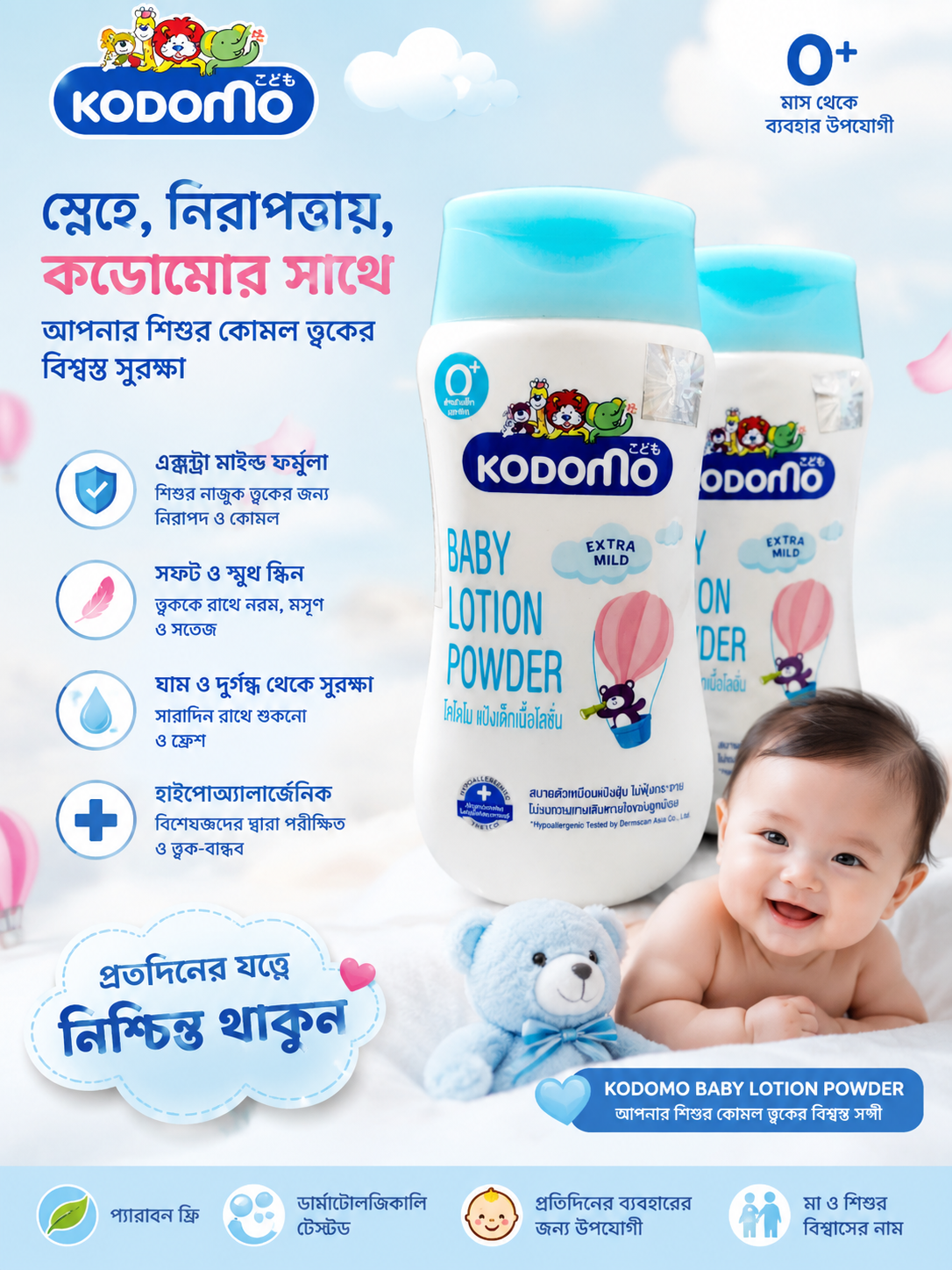 Kodomo Extra Mild Baby Lotion Powder (0+ Newborn)_img_1