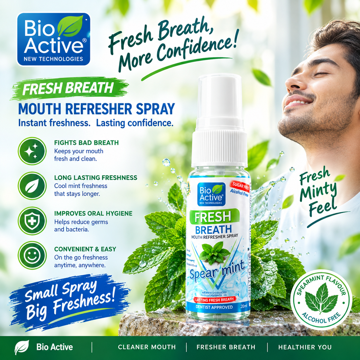Bio Active Fresh Breath Mouth Refresher Spray - Spearmint (20ml)