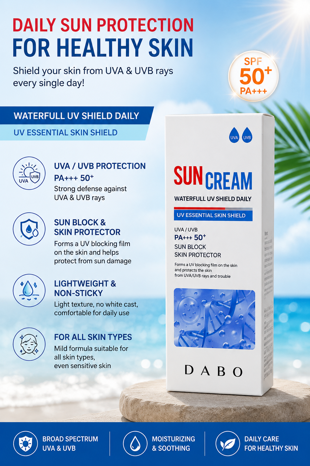 Dabo Waterfull UV Shield Daily Sun Cream SPF 50+ PA+++ (50ml)