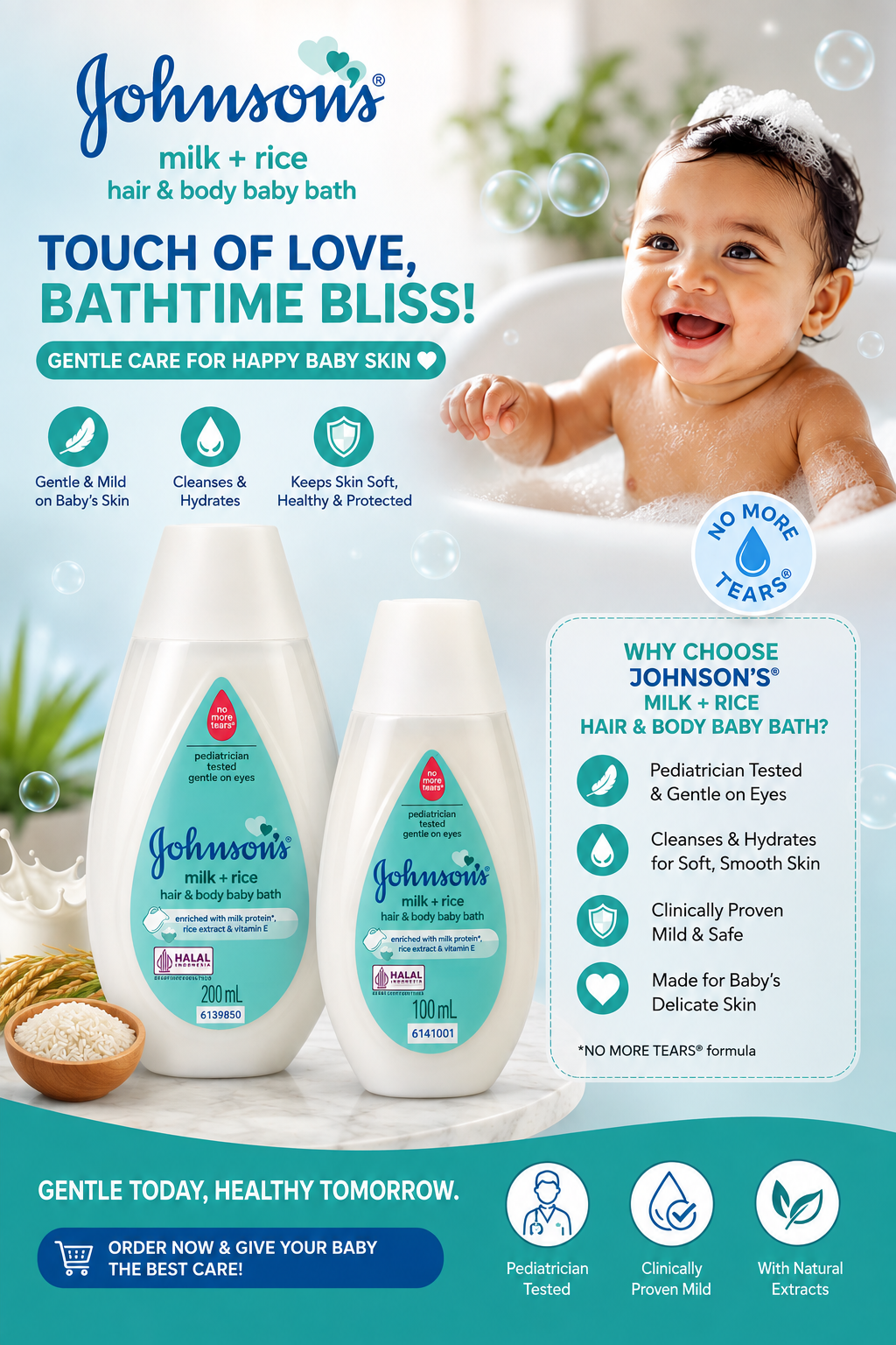 Johnson's Milk + Rice Hair & Body Baby Bath (200ml & 100ml)