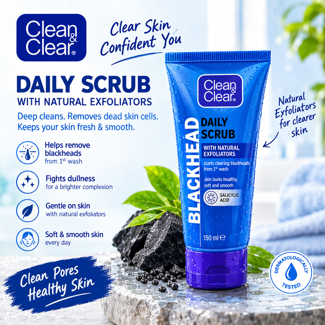 Clean & Clear Blackhead Daily Scrub with Natural Exfoliators - 150 ml