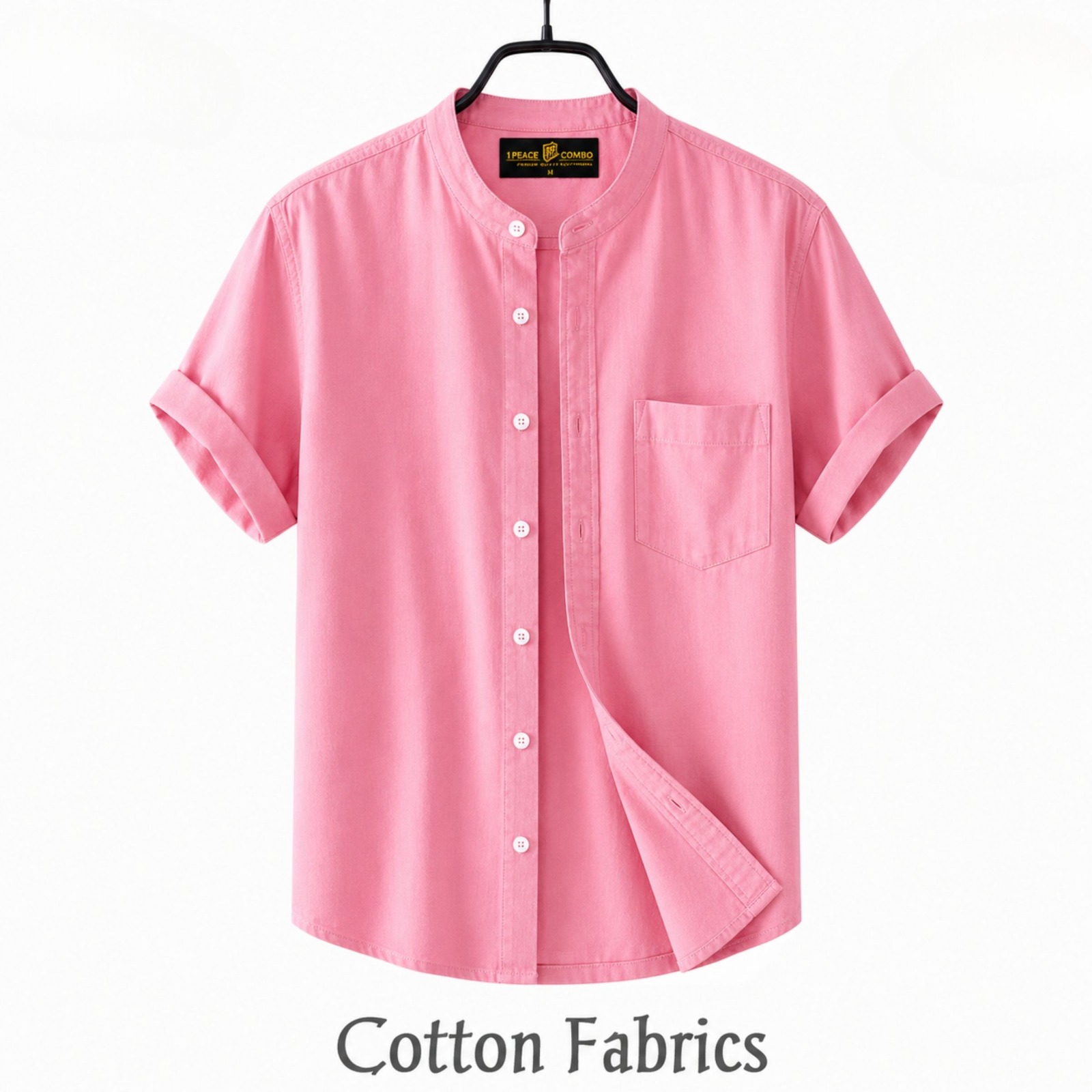 Premium Oxford Cotton Band Collar Short Sleeve Shirt_img_5