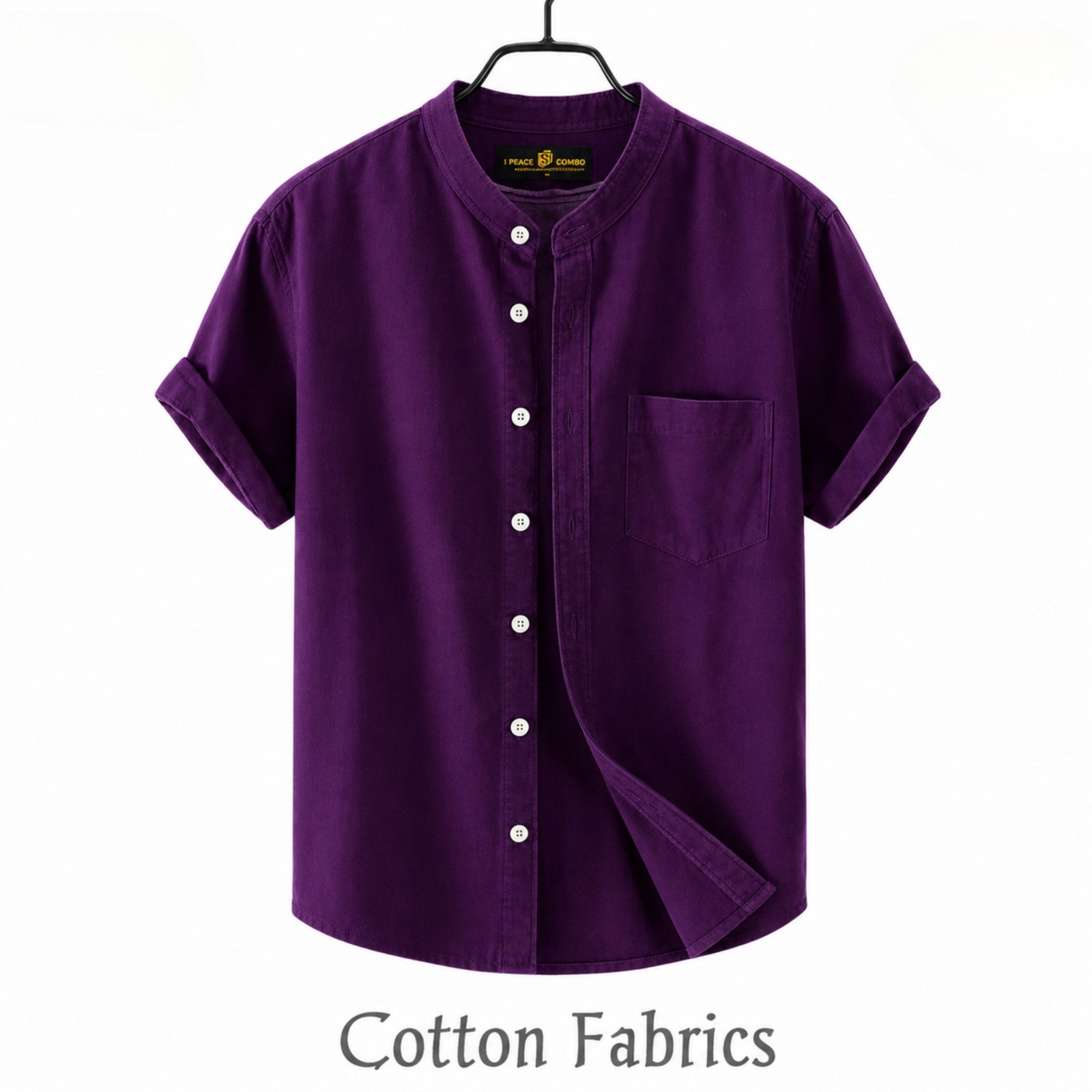 Premium Oxford Cotton Band Collar Short Sleeve Shirt_img_0