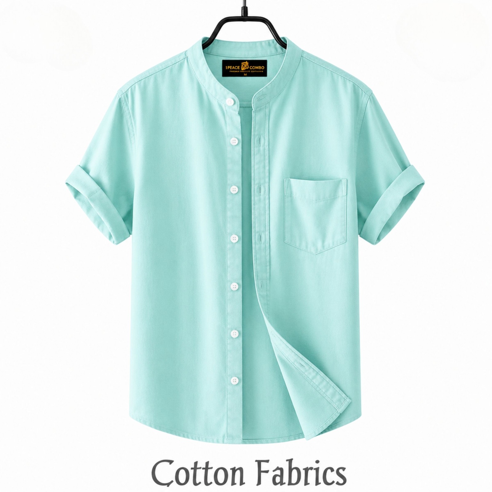 Premium Oxford Cotton Band Collar Short Sleeve Shirt_img_7