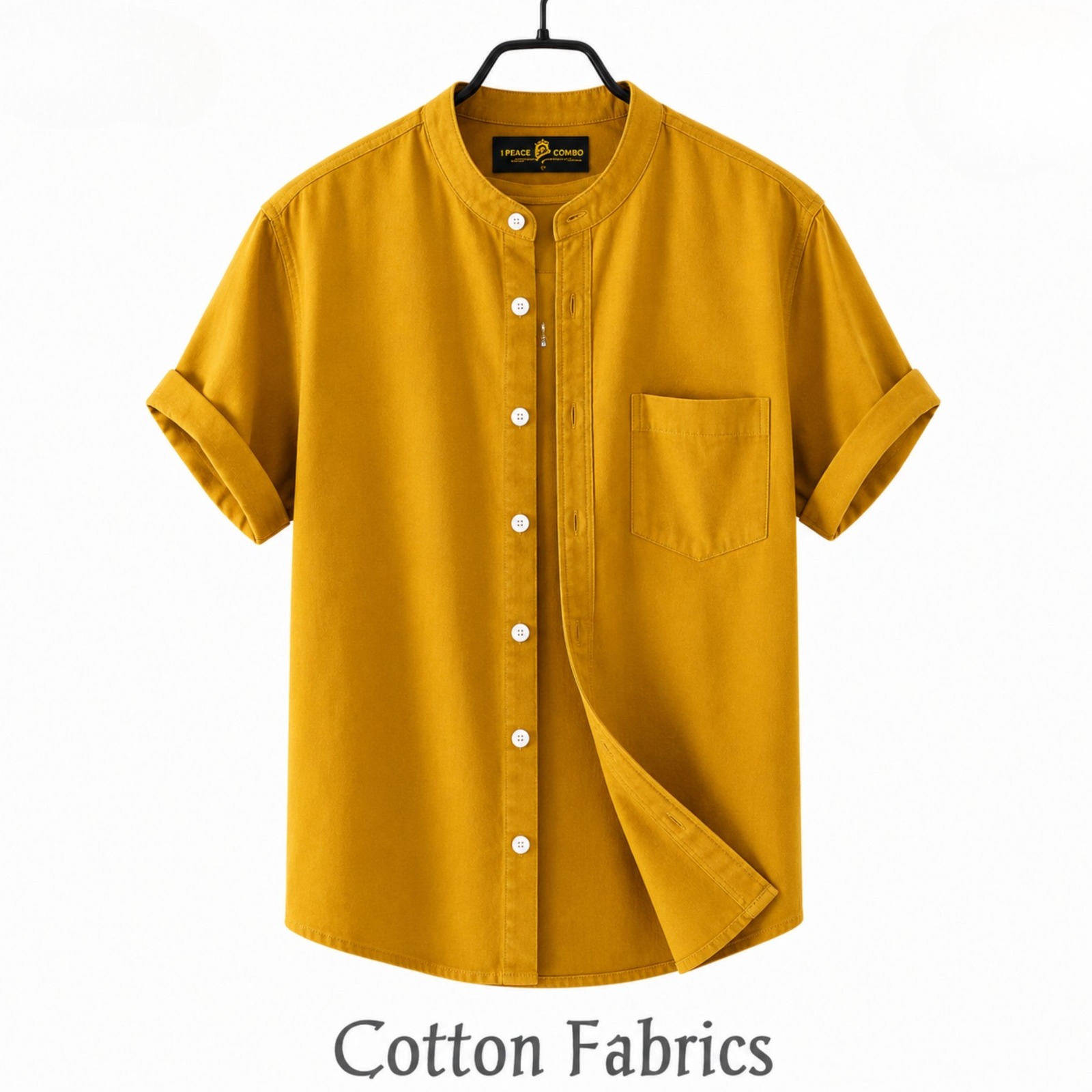 Premium Oxford Cotton Band Collar Short Sleeve Shirt_img_4