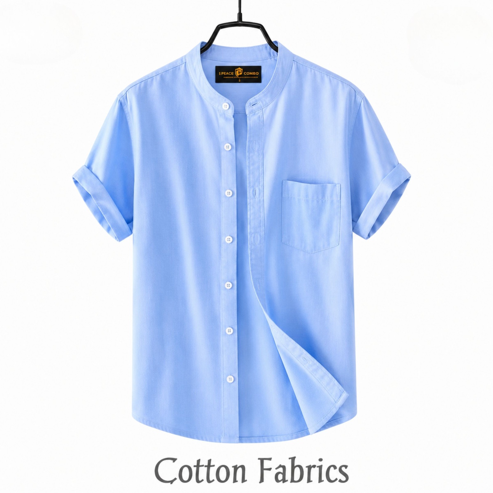Premium Oxford Cotton Band Collar Short Sleeve Shirt_img_1