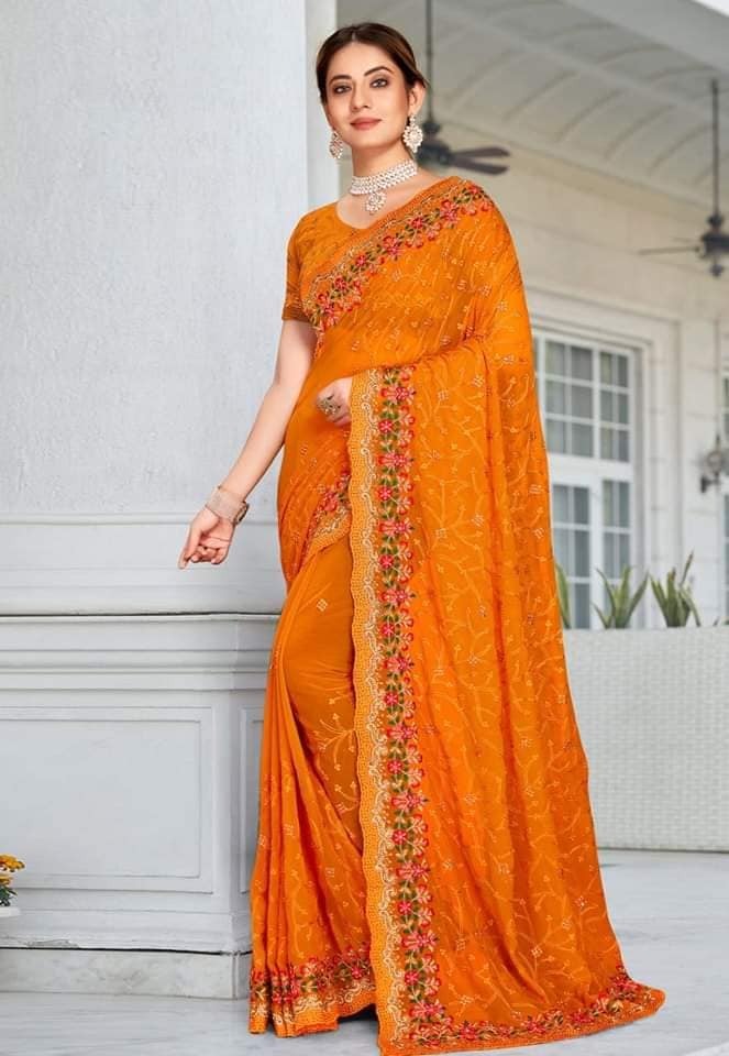 ইন্ডিয়ান জর্জেট শাড়ি ব্লাউজ পিস সহ_img_2