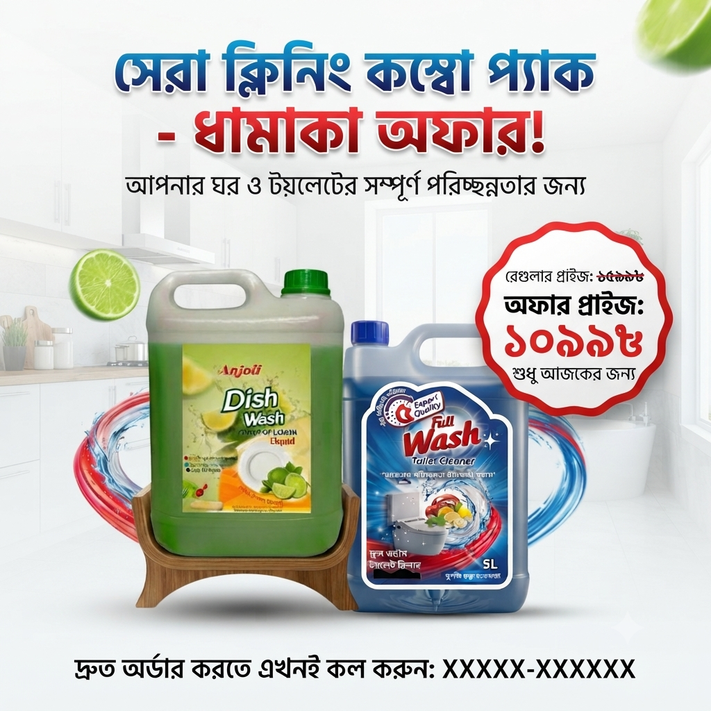 Anjoli Dish Wash 5L & Toilet Cleaner 5L Combo Pack - Special Offer