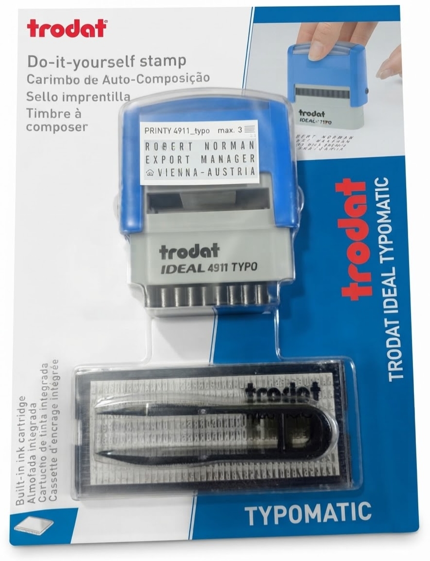 Trodat Ideal 4911 Typomatic Do-It-Yourself Self-Inking Rubber Stamp Kit Quick Dry Coding Ink (100ml) and Ink Softener/Cleaner (100ml) Full Package_img_1