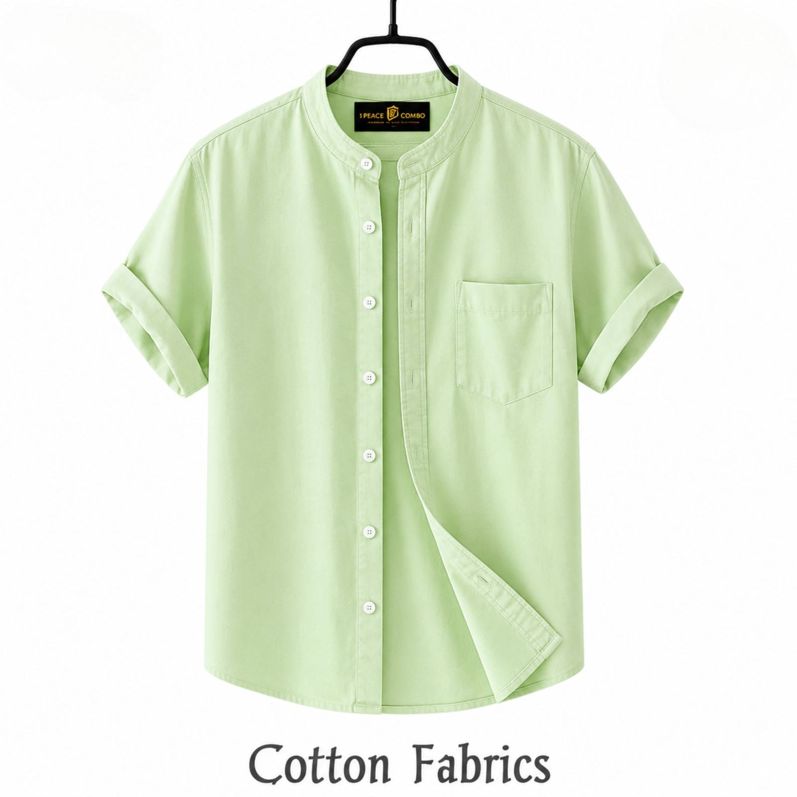 Premium Oxford Cotton Band Collar Short Sleeve Shirt_img_3