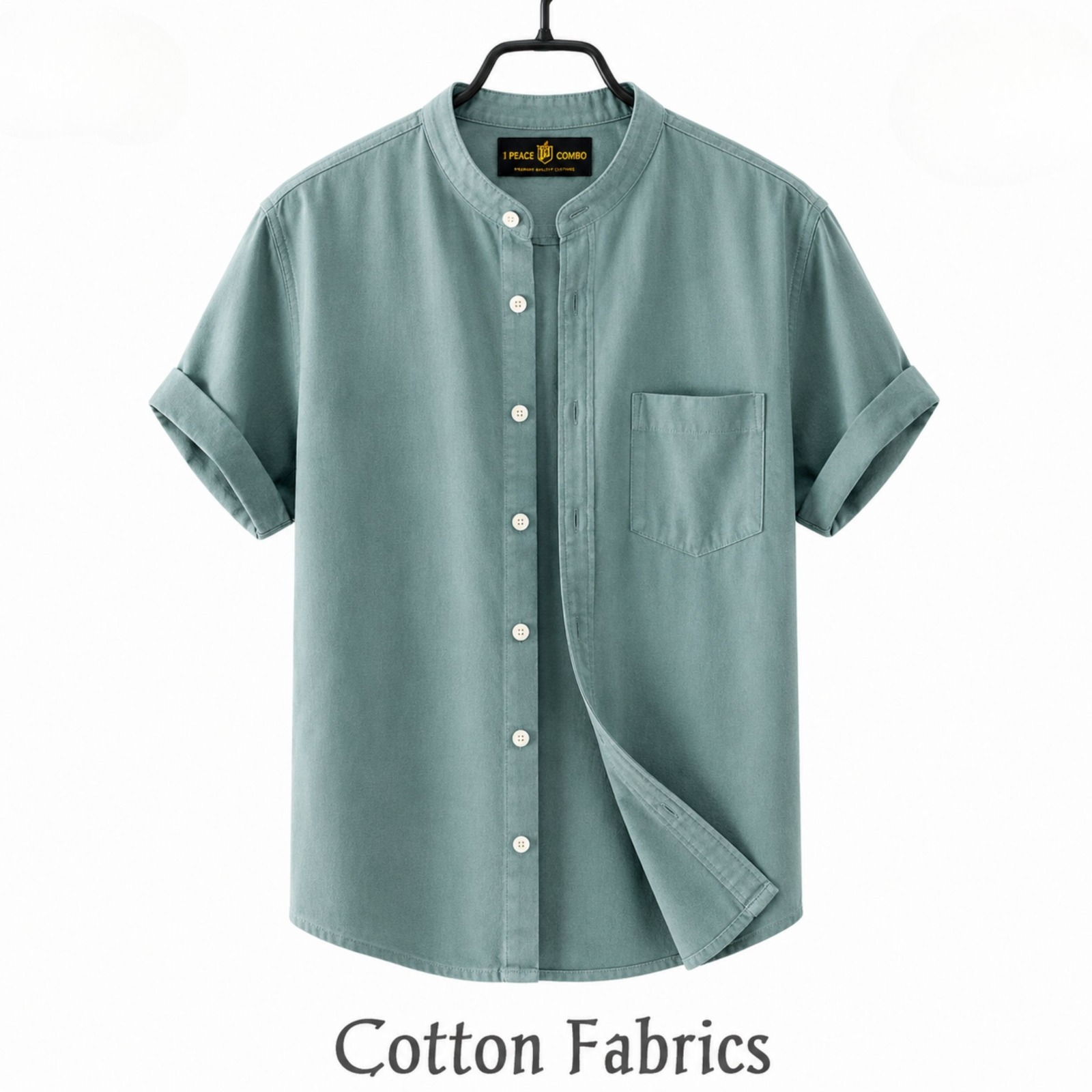 Premium Oxford Cotton Band Collar Short Sleeve Shirt_img_6