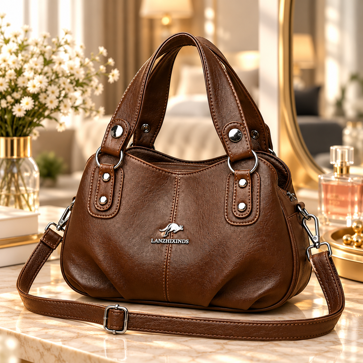Premium Multi-Compartment Designer Handbag – Brown_img_3