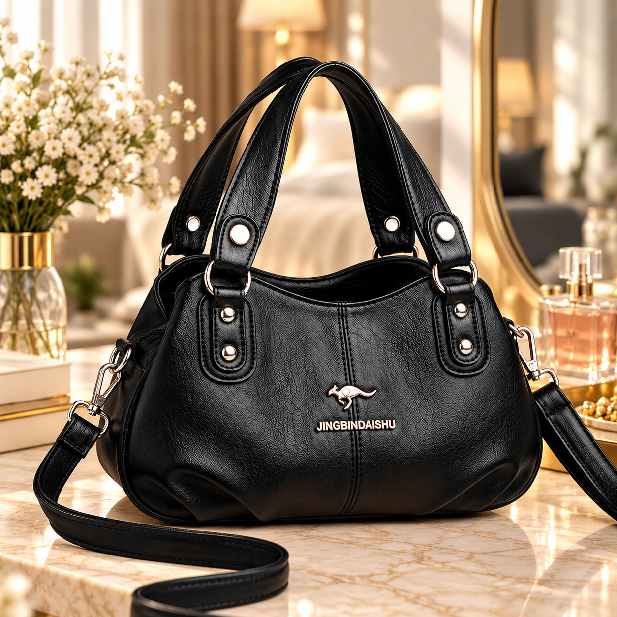 Premium Multi-Compartment Designer Handbag – Brown