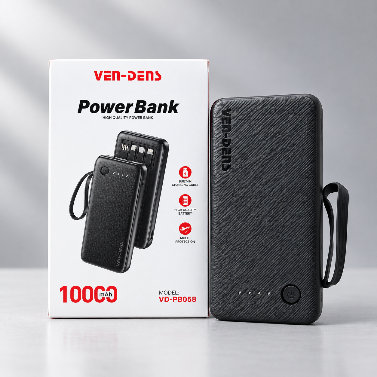 VEN-DENS VD-PB058 10000mAh Power Bank with 4 Built-in Cables
